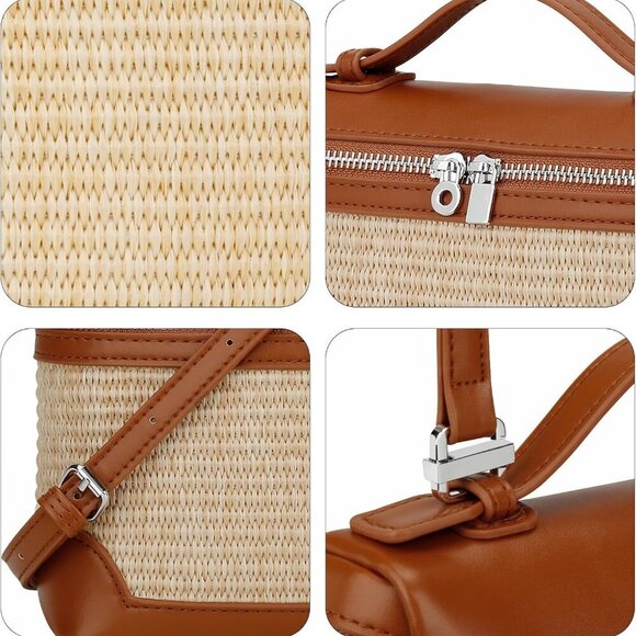 Brown Eco-Friendly Raffia Crossbody Bag & Clutch, Spacious Summer Shoulder Handb - Picture 4 of 7